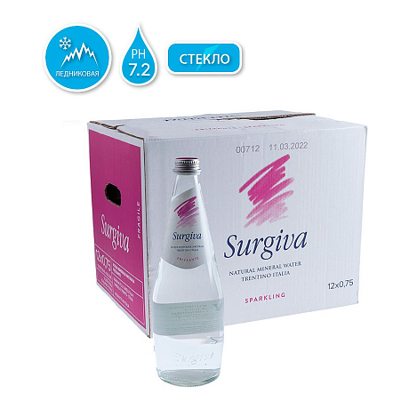 Вода минеральная "Surgiva", 0.75 л, газированная, 12 бут/упак, стеклянная бутылка