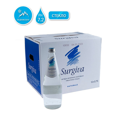 Вода минеральная "Surgiva", 0.75 л, негазированная, 12 бут/упак, стеклянная бутылка