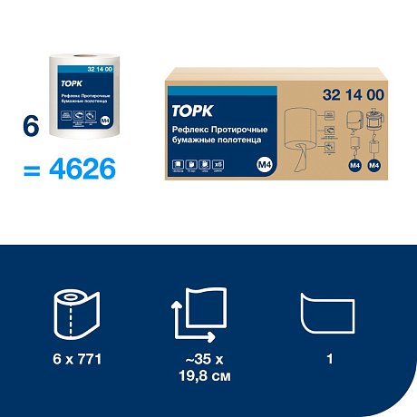 Протирочная бумага ТОРК Рефлекс Стандарт c центральной вытяжкой, М4, 270 м (321400)